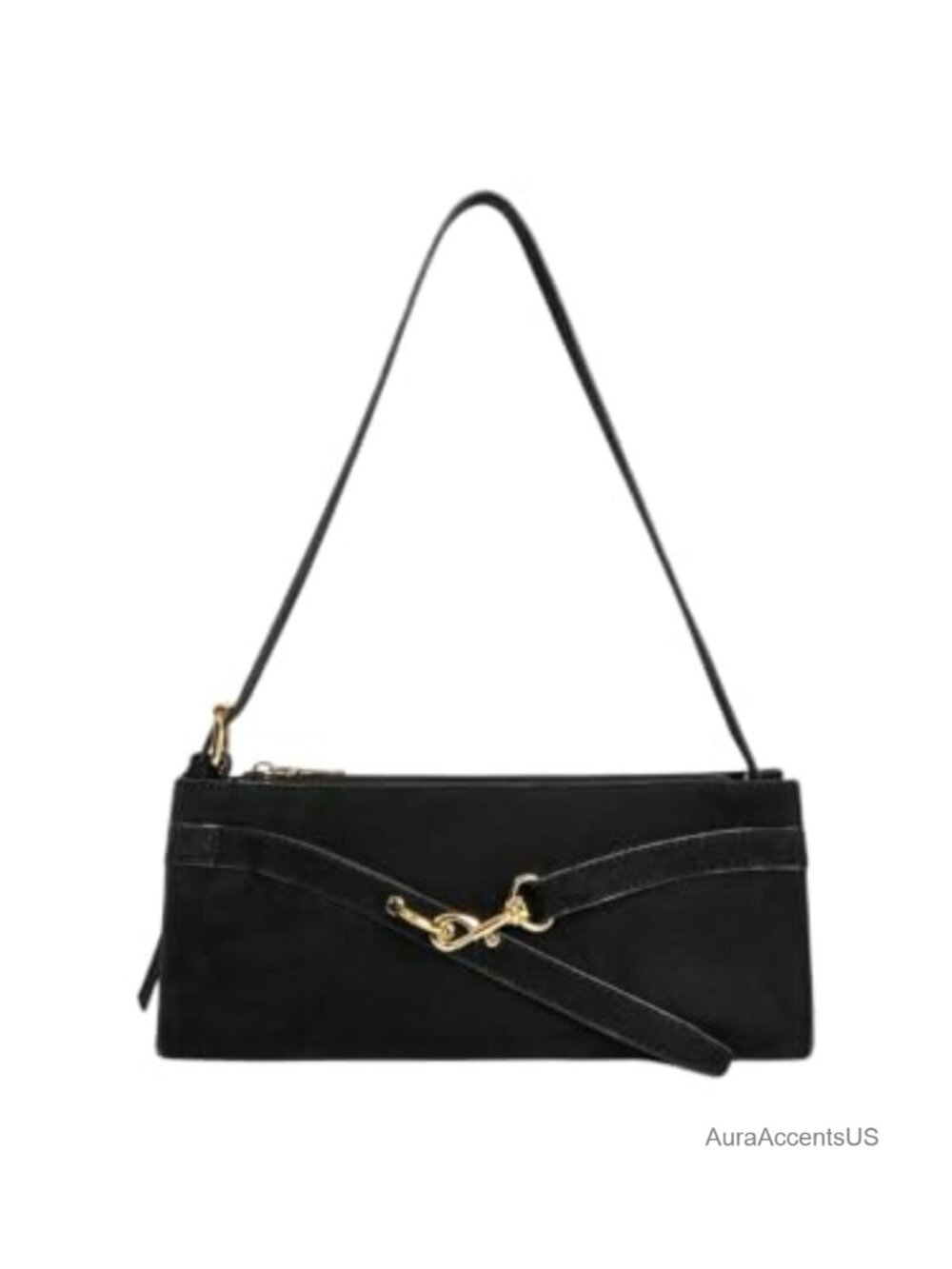 Faux Suede Shoulder Bag Square Handle Vintage Clutch Purse Zipper Closure